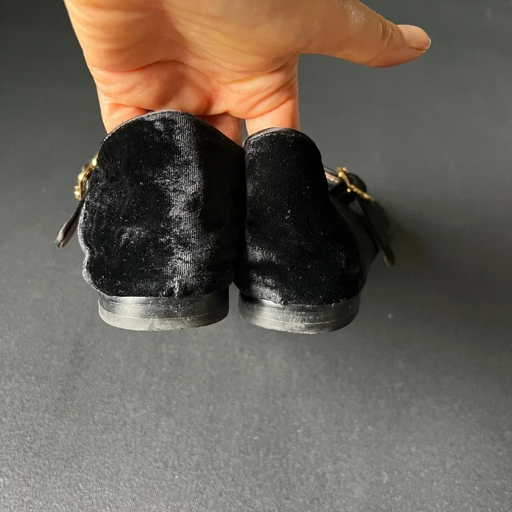 Sam Edelman Womens 9 Black Velvet Mary Jane Buckle Strap Flats Victorian Holiday